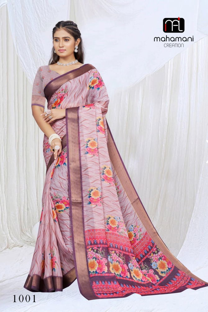 Devsena By Mahamani Zari Border Digital Printed Sarees Wholesalers In Delhi